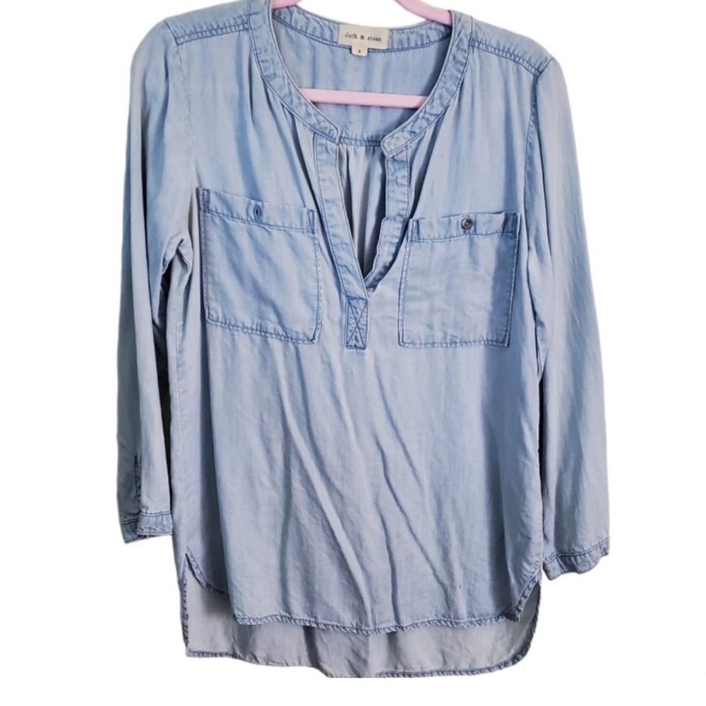 Anthropologie Cloth & Stone Tencel Chambray Popover Top Size S